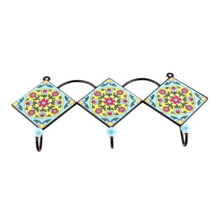 Turquoise Red Tiny Ceramic Floral Tiles Hooks